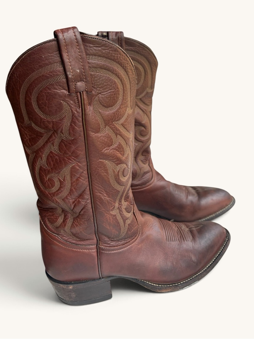 Vintage Tony Lama Brown Embossed Leather Western Cowboy Boots late 90s early Y2K